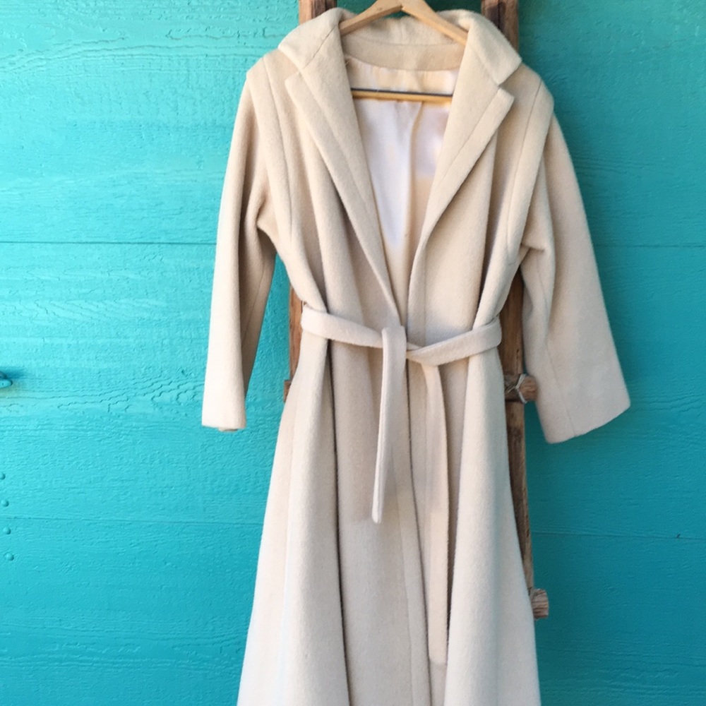 VINTAGE SYCAMORE WOOL CREAM TIE WRAP MIDI COAT